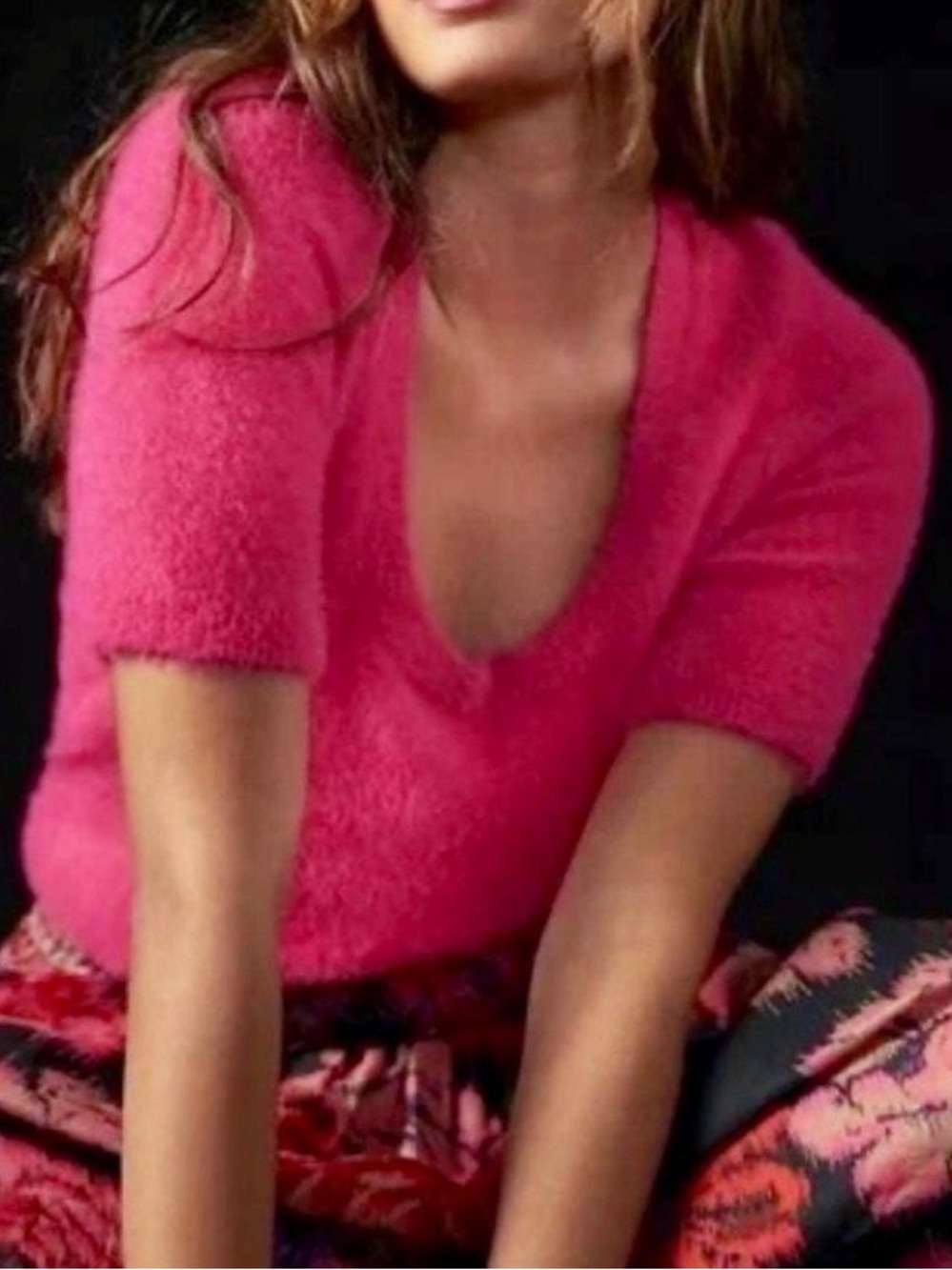 Maeve by Anthropologie Fuzzy Scoop Neck Sweater Hot Pink – Women’s Small